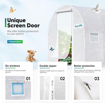 Quictent Premium Greenhouse for Outdoors, 10x6.6x6.6FT Upgraded Portable Walk-in Heavy Duty Frame Large Garden Plant Hot Outside Hoop House, 6 Ventilated Screen Window and Zipper Screen Door, White