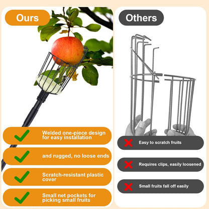 Fruit Picker Pole with Basket, 8.43FT (101 Inch) Adjustable Fruits Picker Tool with Stainless Steel Handle Fruit Grabber Reach Tool for Apple Mango Pear Avocados Fruit Picking, Black
