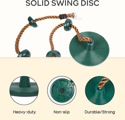 DECORLIFE Tree Swing for Kids, Adjustable Rope Swing Disc Swing for Outside with Platform Carabiners and Strap Outdoor, Playground Accessories, Green