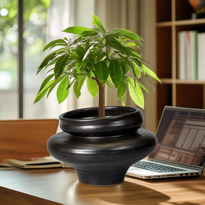 Ceramic Pots for Plants 11 Inch - Bonsai Planter for Outdoor Plants, Black Planter with Drainage Hole, Decorative Plant Pots for Home Decor, Gift for Women Men