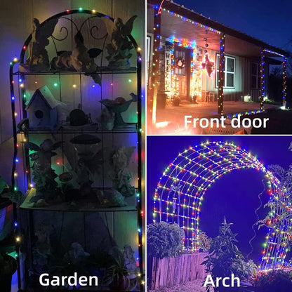 YEGUO Solar Fairy Lights Outdoor Waterproof, 4 Pack Each 33ft 100 LED String Lights, 8 Modes Silver Wire Twinkle Lights (Multicolor)