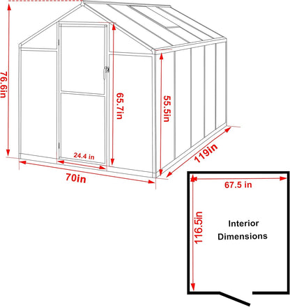 6' x10' Double-Wall Polycarbonate Aluminum Greenhouse Kit for Outdoor, Walk-in Greenhouse with Lockable Door and Adjustable Roof Vent, Backyard Garden in Winter, White
