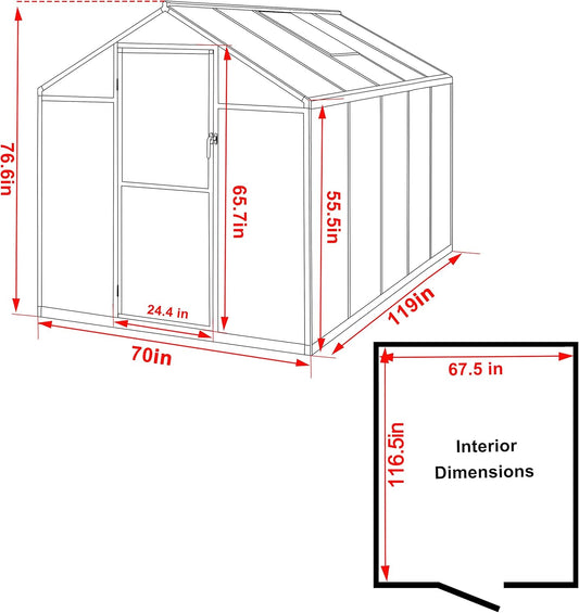 6' x10' Double-Wall Polycarbonate Aluminum Greenhouse Kit for Outdoor, Walk-in Greenhouse with Lockable Door and Adjustable Roof Vent, Backyard Garden in Winter, White