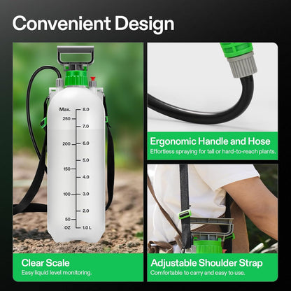 VIVOSUN Pump Sprayer 2.1 Gallon, Portable Water Spray Bottle in Lawn and Garden Yard, Weed Sprayer for Plants with 3 Nozzles, Adjustable Shoulder Strap, Pressure Relief Valve