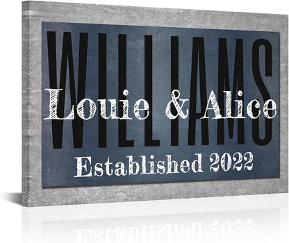 iLOOKLiKE Personalized Last Name Signs with Couple's Names Wall Art Custom Family Established Date Canvas Prints Framed Unique Wedding Anniversary Housewarming Gifts for Home Decor 8×12inch