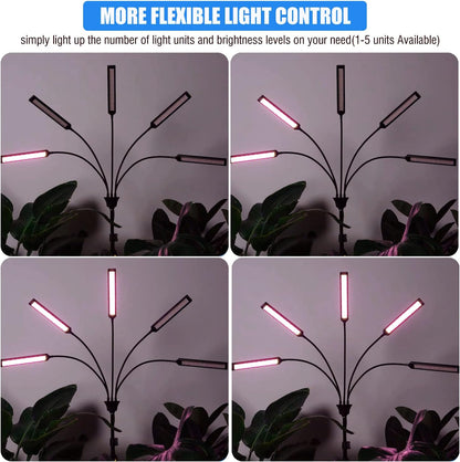 Grow Lights for Indoor Plants 5 Heads, Full Spectrum Plant Lights for Indoor Growing with Tripod Stand, Auto On/Off Timing 1-19H, LED Grow Lights for Indoor Plants. (5 Wide Heads)