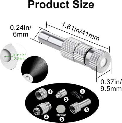 Mornajina 30 Pcs Brass Misting Nozzles Mister Replacement Nozzles with Filter Mesh Fit 1/4" Water Misting Nozzle Tees, 0.012"/0.3mm Orifice Misting System Heads Sprayer for Outdoor Cooling System
