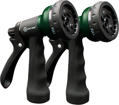 AUTOMAN Garden Hose Nozzle 2PK, ABS Water Spray Nozzle with 7 Adjustable Patterns, Slip Resistant for Watering Plants, Lawn, Garden, Washing Cars, Cleaning, Showering Pets & Outdoor Fun