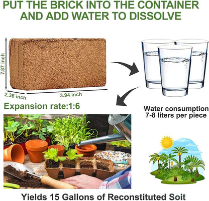 Premium Coco Coir Brick, 1.4Lb High Nutrinent Coconut Soil, OMRI 100% Organic Low EC & PH Balanced Potting Soil for All Plants Gardening, Hydroponics and Reptile Substrate (650G x 4)