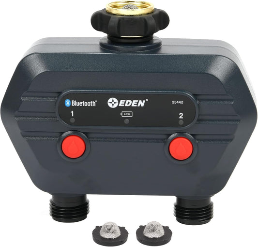 Eden 93442 2-Zone Bluetooth Water Timer for Smart Irrigation - Remote Control via App, Customizable Scheduling, and Water Delay Setting