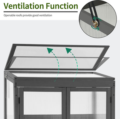 MCombo Wooden Cold Frame Greenhouse, Raised Flower Planter Shelf Protection for Outdoor Indoor Use, 0760 (Dark Grey)