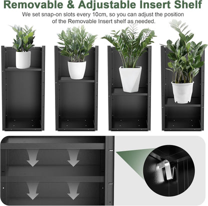 Tall Metal Planter Box for Outdoor Plants 15" L x 15" W x 30" H 2 Pack, Heavy Duty Steel Planter Box with Removable Insert Shelf, Rectangular Planters for Porch, Garden, Yard, Hotel (Black)