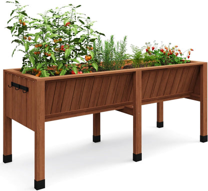 72x26x31 Inch Raised Garden Bed with Legs, 13.7In Depth Wooden Planter Box for Outdoor Growing Vegetables and Herbs, Elevated Garden Bed with Hooks for Backyard, Patio, Balcony