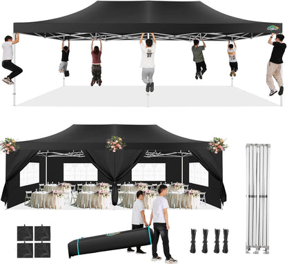 COBIZI 13x26 Pop Up Tent Heavy Duty Canopy with Removable Sidewalls Party Tent Outdoor Wedding Large Event Tent with Roller Bag for Garden Lawn Waterproof UPF 50+ Easy Up, Black (Framework Upgraded)