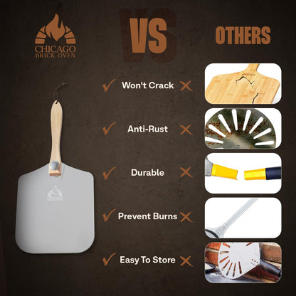 Aluminum Pizza Peel 12" x 14" with Foldable Wooden Handle, 25" Long Turning Spatula, Pizza Paddle, Pizza Spatula Paddle, Aluminum Metal Pizza Peel 12 Inch, Pizza Accessories