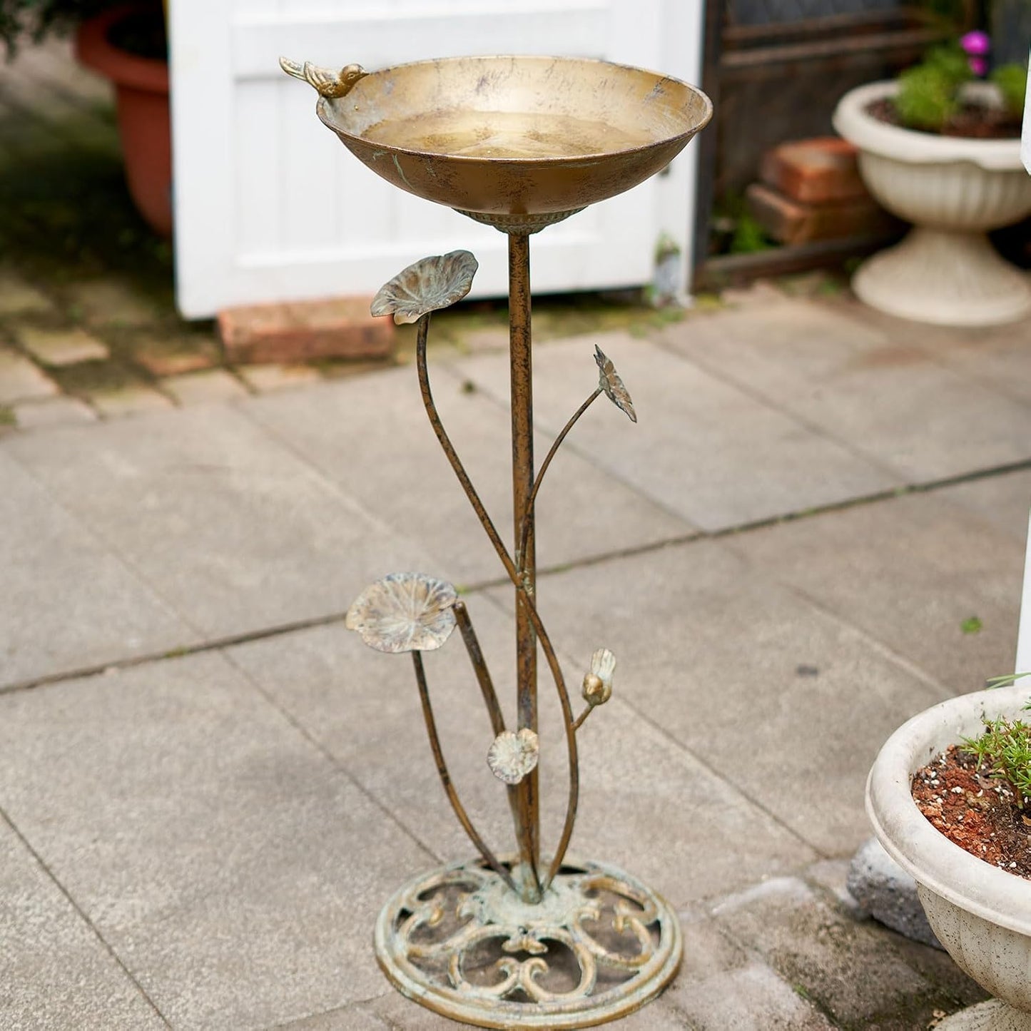 Diam 11.4" W x 28.5" H Cast Iron Pedestal Bird Bath, Bird Baths for Outdoors,Vintage Metal Bird Bath Garden Yard Decoration