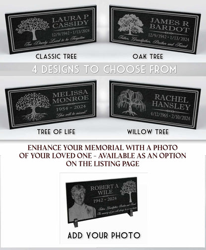 in Loving Memory Photo Tree of Life Personalized Granite Memorial Stone Sympathy Remembrance of Dad Mom Child (Granite-Tree-Pers, Garden 12"x6"x3/8")