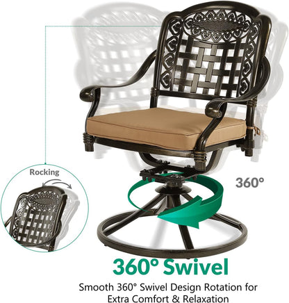 VIVIJASON 3-Piece Patio Bistro Set, Outdoor All-Weather Cast Aluminum Furniture Dining Set, Include 2 Swivel Chairs and 31" Round Table w/Umbrella Hole for Balcony, Lawn, Garden, Antique Bronze