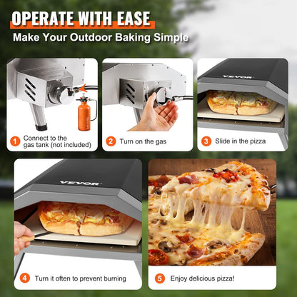 VEVOR Outdoor Propane Gas Pizza Oven, 13 inch Propane Pizza oven, 3 Layers Thick Portable Pizza Maker for Outside Backyard Camping Picnic, Carry Bag, Foldable Leg