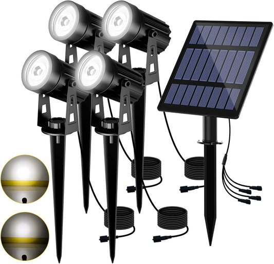 T-Sun Solar Spotlights - 4-in-1 Outdoor Waterproof Auto ON/OFF Solar Lights for Garden, Yard, Driveway, Pool Area (White)