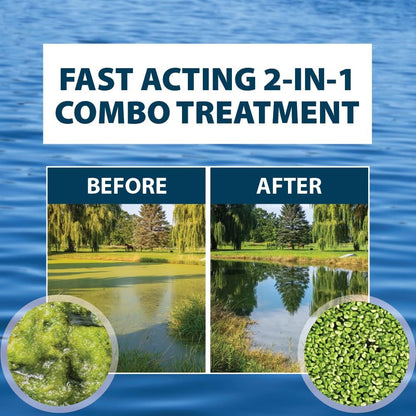 Airmax Knockdown Defense 2-in-1 Liquid Pond Algae Control, Effective & Fast Acting Algaecide, Aquatic Weed Treatment for Clear Water in Ponds & Lakes, Liquid Formulation, 16 oz with Treatment Booster