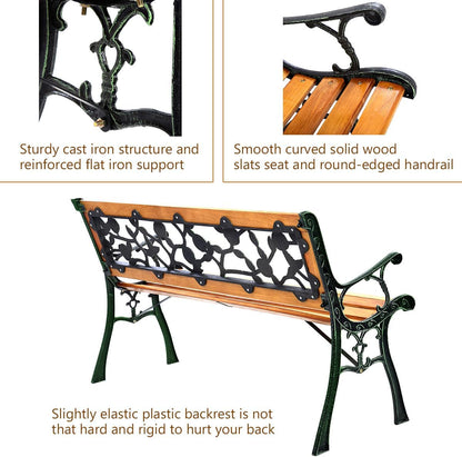 S AFSTAR Outdoor Garden Bench, Outside Porch Loveseat with Rose Cast Backrest & Stable Metal Legs, 2-3 Person Park Bench, Weather Proof Outdoor Bench for Patio Garden Backyard Poolside
