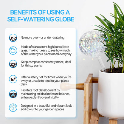 FLORA GUARD Plant Watering Globes, 4-PCS Iridescent Rainbow Glass Water Bulbs, Self Watering Planter Insert, Automatic Plant Waterer Bulbs Devices
