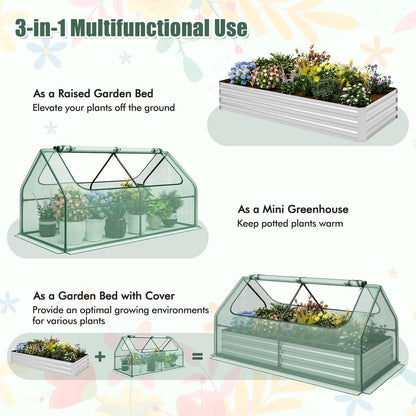 SAFSTAR Raised Garden Bed with Cover, 6FT x 3FT x 3FT Galvanized Bottomless Garden Bed with Greenhouse, Dual 2-Tier Roll-Up Windows, Outdoor Metal Planter Box Kit with Cover (Green)
