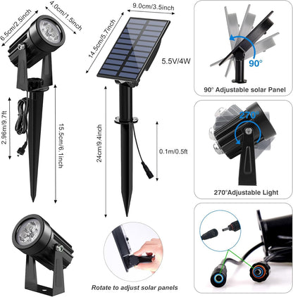Blue Solar Spot Lights Outdoor,2 Pack Solar Landscape Spotlights IP65 Waterproof 9.8ft Cable, Auto On/Off Outdoor Wall Lights for Garden Yard Driveway Porch Walkway Pool (1-in-1)