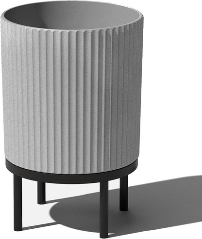 Veradek Demi Series Round Planter w/ Stand for Porch/Patio | Durable Plastic-Concrete & Wooden Stand | Modern Décor for Tall Plants, Flowers