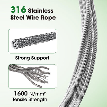 Professional T316 Stainless Steel Wire Trellis Kit for Climbing Plants Outdoor, Heavy Duty Plant Support System (53Ft x 1/8"), Garden Wire Grid Espalier Trellis Kit with Rust Proof Design