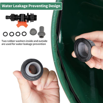 Collapsible Rain Barrel, 50 Gallon Portable Rainwater Collection System, Water Storage Tank, Rain Catcher Barrel with Spigots and Overflow Kit, Rain Water Barrel Collector for Garden, Green
