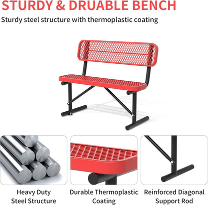 4/6/8 Feet Park Bench for Outside Heavy Duty Metal, Garden Benches Outdoor Bench with Backrest & Portable Frame, for Shopping Malls Stores Parks Patios Decks, Red