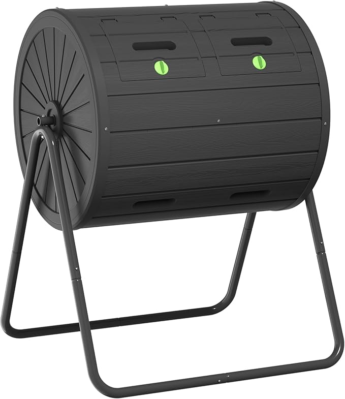 Dual Chamber Tumbling Composter 45 Gallon Large Outdoor Tumbling Composter Efficient Batch Composting Easy Turn Design (Black 45Gal)