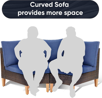 HUMMUH 10 Pieces Patio Furniture Set,Outdoor Half-Moon Modular Sectional Couches Swivel Patio Chairs with Ottomans,All Weather PE Wicker Patio Conversation Sets for Garden Porch Backyard