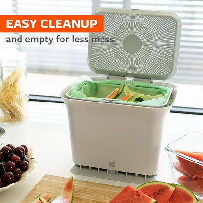 Full Circle Fresh Air Kitchen Compost Bin – Odor-Reducing Countertop Compost Container with Patented Airflow Design, Includes Compostable Bags, Easy to Clean, 1.5 Gallon, Gray