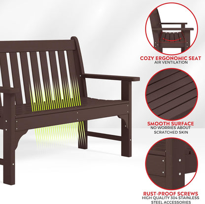 Garden Bench, Farmhouse Park Front Porch for Entryway Bench Outdoor Seating Low Bench Patio Bench Outside/Indoor, Dark Brown