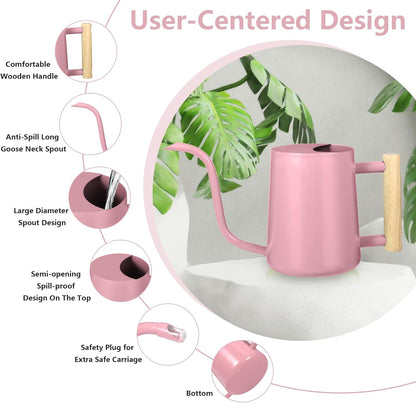 Watering Can Indoor Plants, 35oz Small Indoor Stainless Steel Metal Watering Can Modern Decorative Watering Pot with Long Spout for Indoor House Plant Bonsai Garden Flowers (Pink)