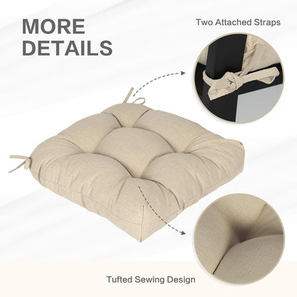 Aoodor 19" x 19" x 5" Tufted Outdoor Chair Cushions, Water Resistant & Fade Resistant Polyester Dining Chair Pads with 2 Straps for Patio Furniture, Set of 2