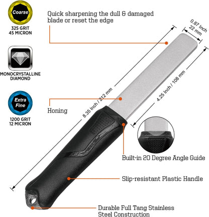 SHARPAL 121N Dual-Grit Diamond Sharpening Stone File Garden Tool Knife Sharpener with Angle Guide Coarse 325 / Extra Fine 1200 Grit for Lawn Mower Blade, Axe, Hatchet, Hedge Shears, Chisels, Drills