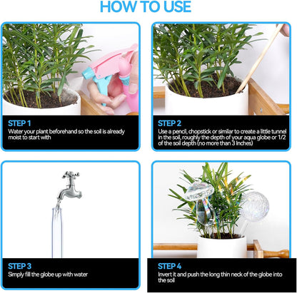 FLORA GUARD Plant Watering Globes, 4-PCS Glass Self Watering Planter Insert, Mushroom Rhombus Patterned Water Globes, Automatic Plant Waterer Bulbs Devices