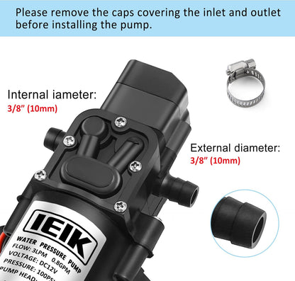 12 Volt Diaphragm Pump 3LPM 0.8 GPM 100PSI Self Priming Sprayer Pump 12V DC Fresh Water Pump Water Pressure Switch for RV Camper Marine Boat Lawn (30W)
