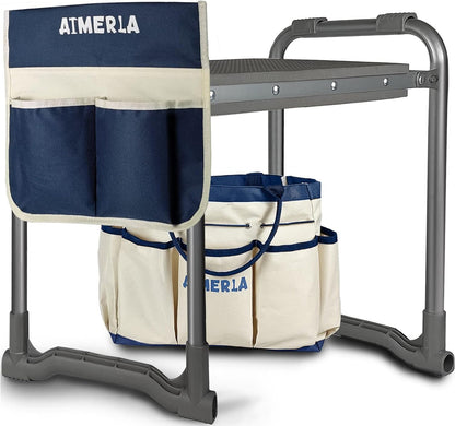Foldable Garden Kneeler Seat Heavy Duty [Upgraded Widened Thick Kneeling Pad] Garden Stool with Large Garden Tool Bags with Pockets - Portable Garden Bench Gardening Gifts for Parents