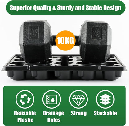 20 Cell Plant Trays for Carrying 3 inch Round Nursery Pots, Sturdy Plastic Trays Suitable for Holding 200 pcs Peat Pots (10 Packs)