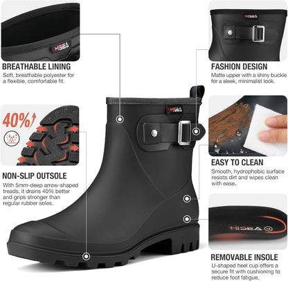 HISEA Women's Ankle Rain Boots Waterproof, Fashion Short Garden Shoes Anti-slip for Women with Comfortable Insole