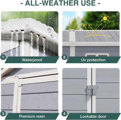 Storage Shed Plastic Outdoor Storage Shed Waterproof Container House with Lockable Door and Transparent Window for Garden, Lawn, Backyard, Patio (6x4FT)