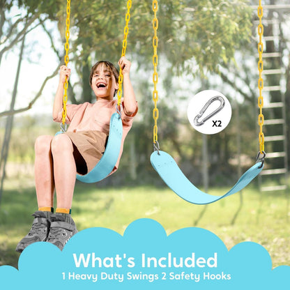 TURFEE Swing for Outdoor Swing Set - Pack of 1 Seat Replacement Kit with Heavy Duty Chains - Backyard Swingset Playground Accessories for Kids (Blue 2)