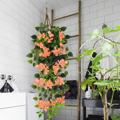 Artificial Hanging Flowers Bougainvillea, UV Resistant Fake Plastic Faux Flower Fabric Vine for Indoor Outdoor Garden Porch Eave Wedding Wall Décor Fall Decorations