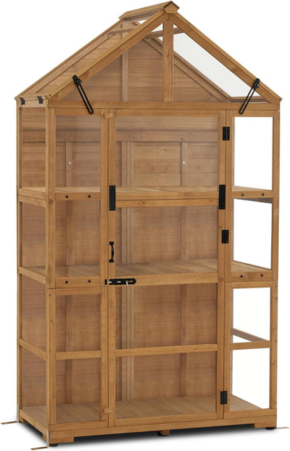 MCombo Wooden Greenhouse Outdoor with Openable Roof Vent and Adjustable Shelves, 0826 (Natural)