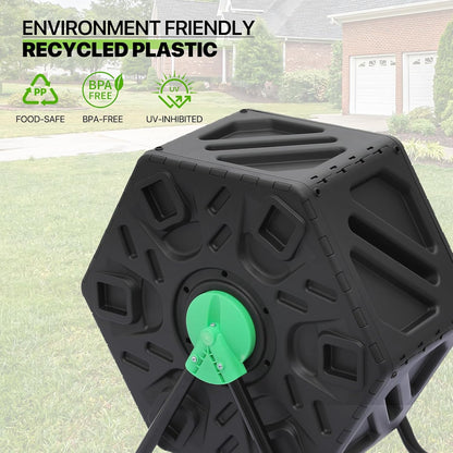 Magshion 1 x 17 Gal Outside Chamber Compost Tumbler from BPA Free Material, Outdoor All-Season Fast-Working High Volume Composter Tumbling Bin, Sliding Door